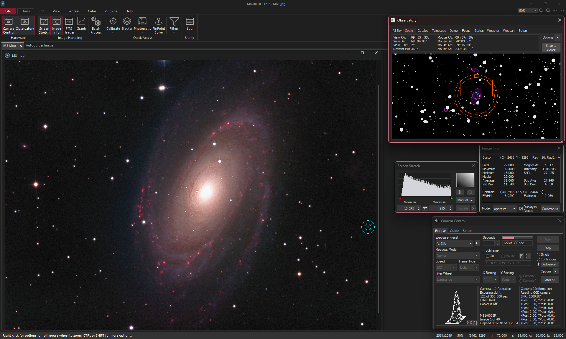 MaxIm DL: окно изображения, Observatory и Camera Control