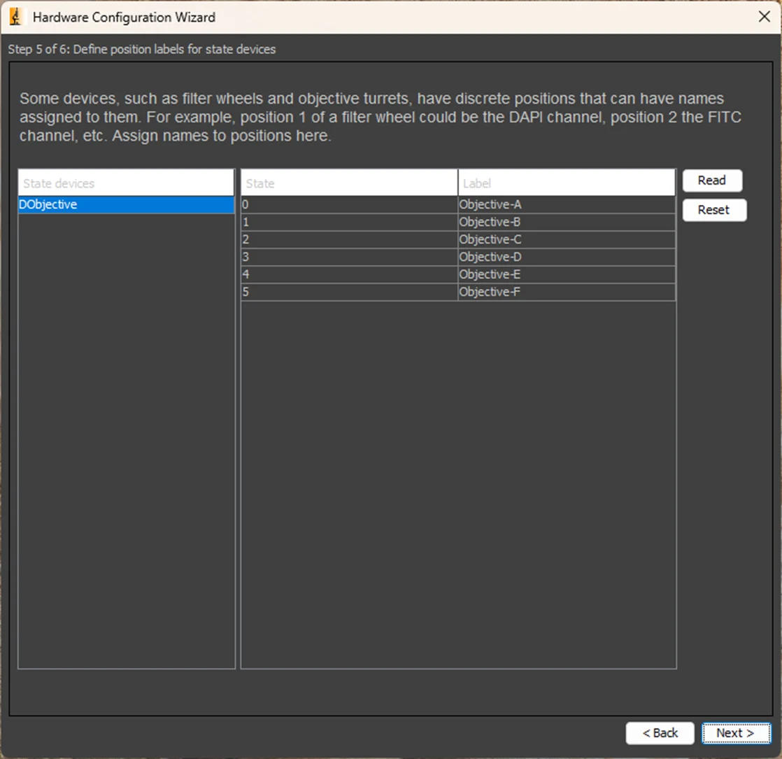 Настройка меток устройств в конфигурации Micro-Manager