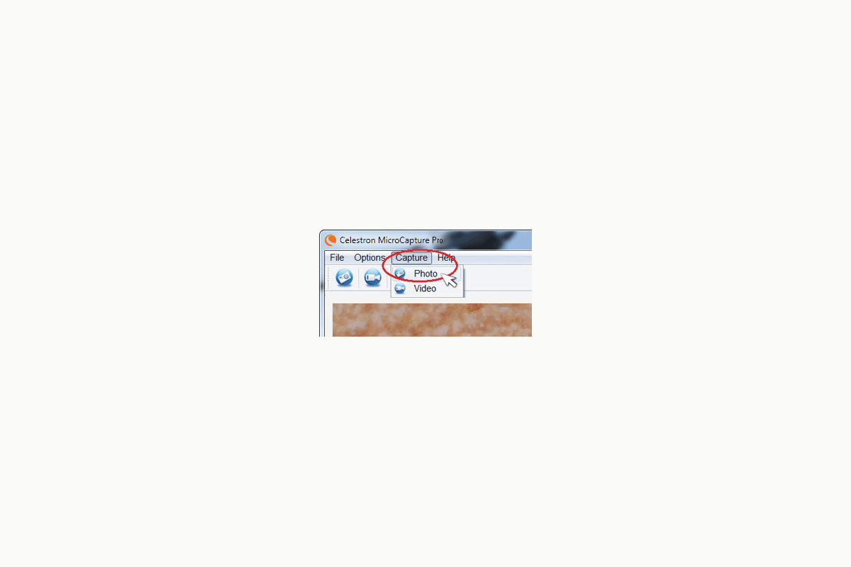 Меню Capture с командами Photo и Video в MicroCapture Pro