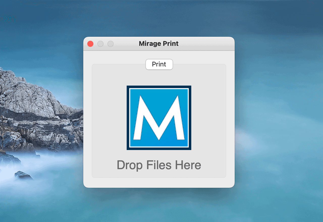 Окно droplet Mirage Print для перетаскивания файлов