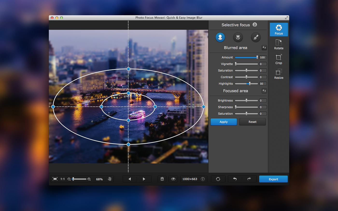 Интерфейс Movavi Photo Focus