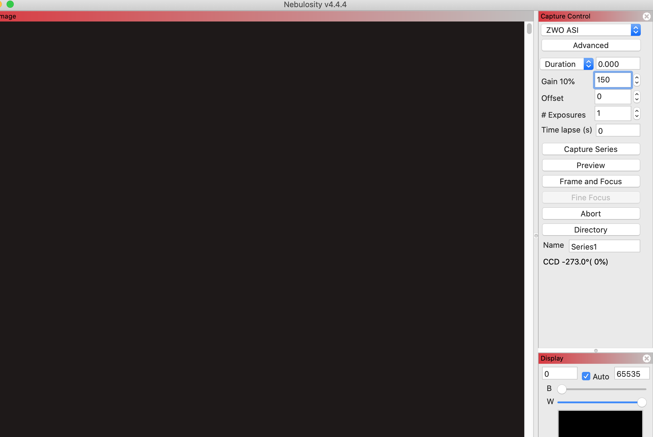 Nebulosity с параметрами gain и exposure в Capture Control