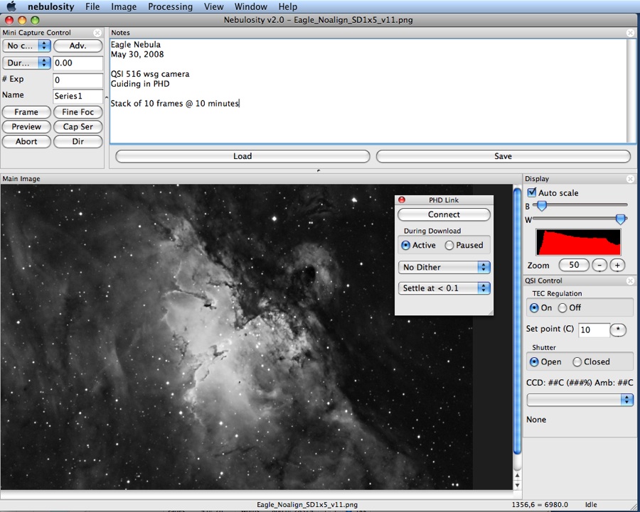 Nebulosity с PHD Link, Mini Capture Control и дополнительным управлением камерой