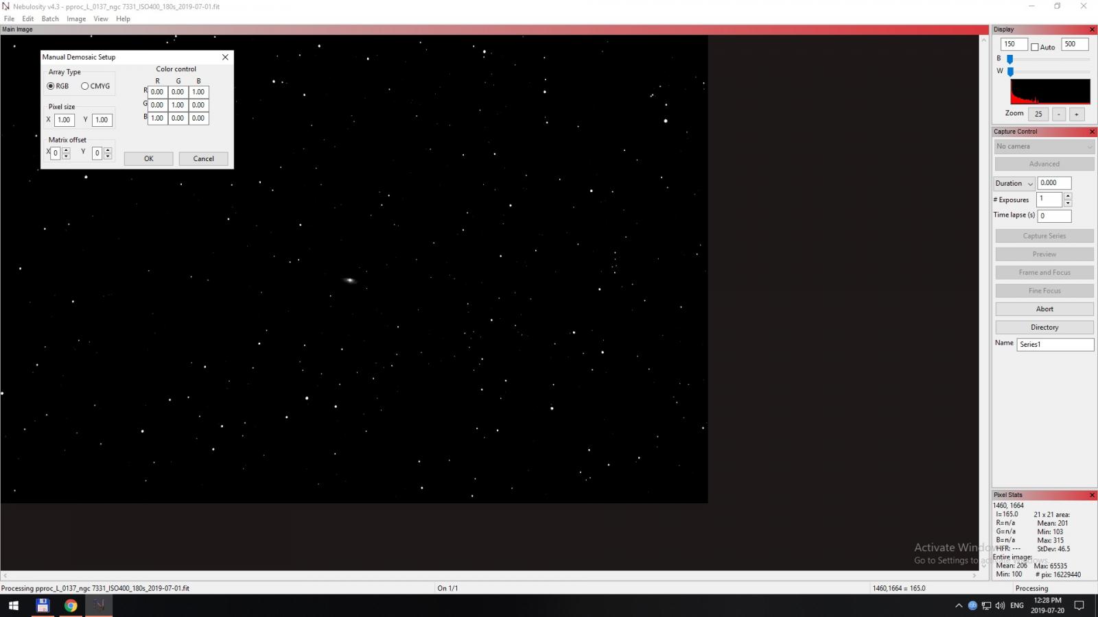 Manual Demosaic Setup в Nebulosity