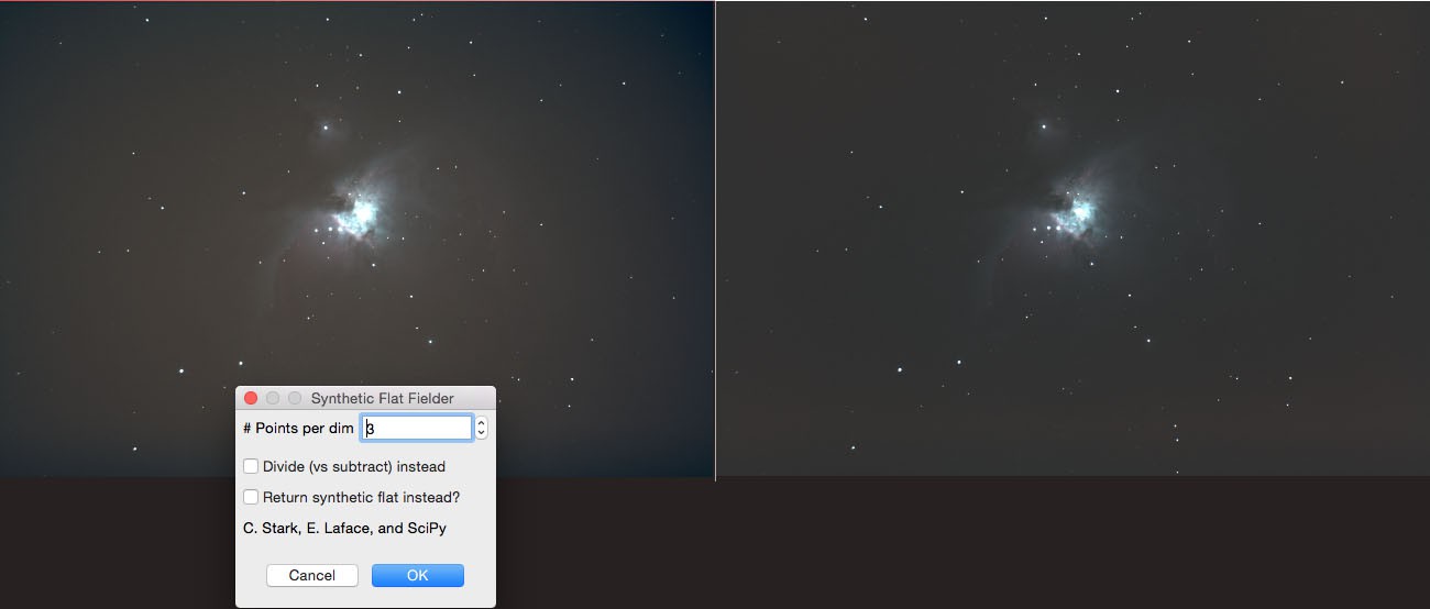 Synthetic Flat Field в Nebulosity на астрофотографии с неоднородным фоном