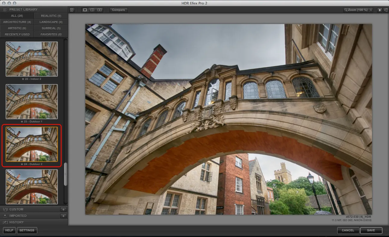 HDR Efex Pro 2 с выбранным пресетом Outdoor 2