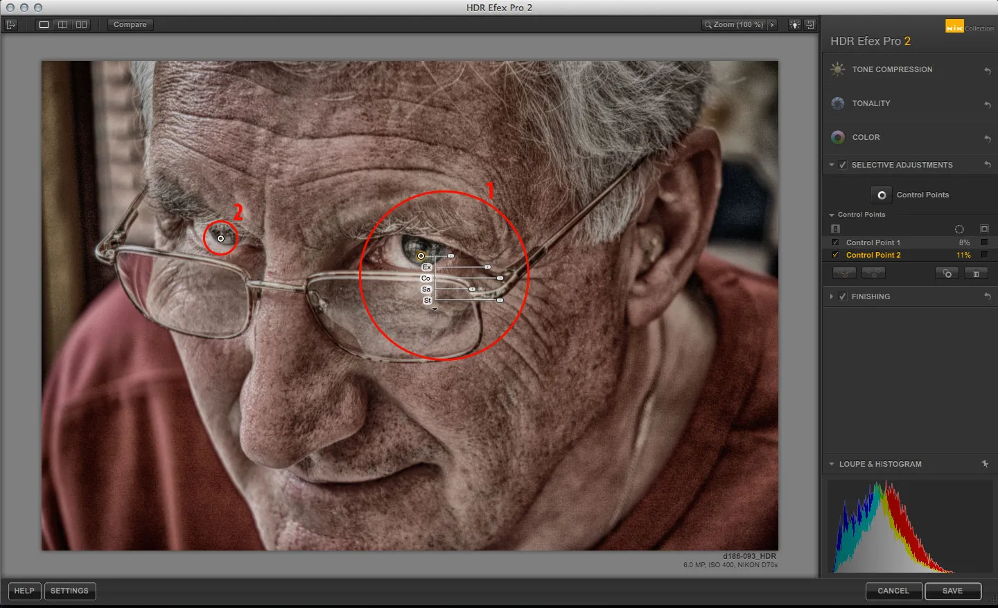 Локальные регуляторы U Point на портрете в HDR Efex Pro 2