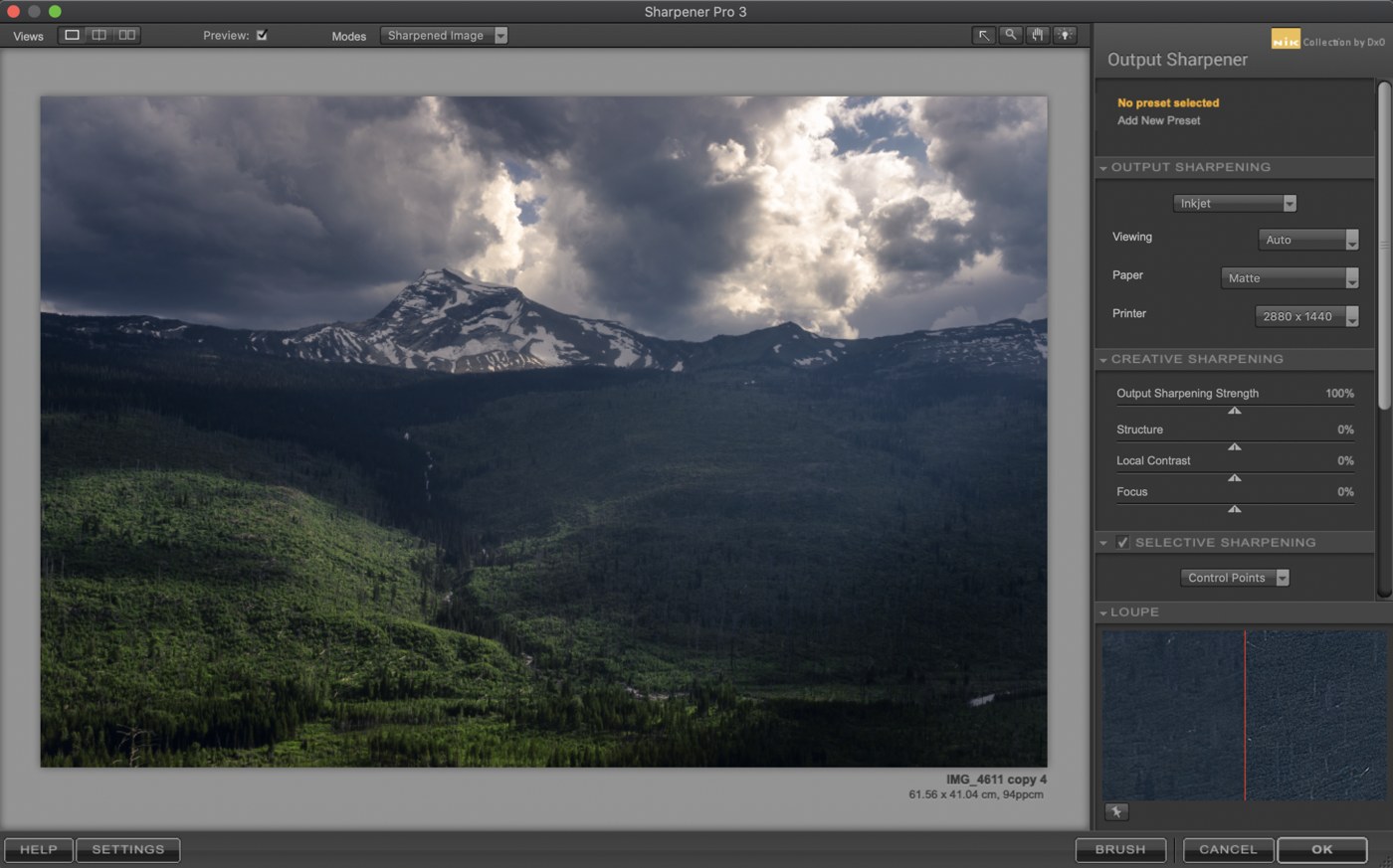 Output Sharpener с параметрами печати и Creative Sharpening