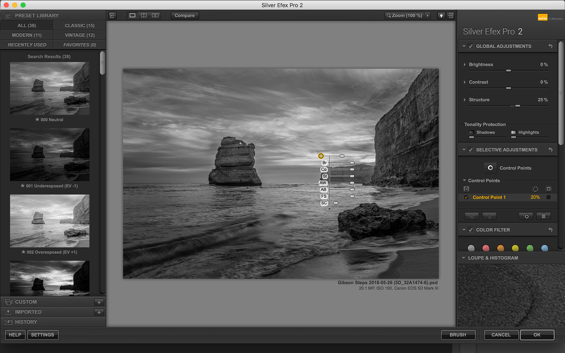 Контрольные точки U Point в Silver Efex Pro 2