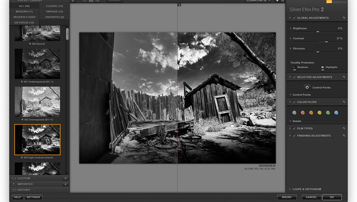 Разделённое сравнение в Silver Efex Pro 2