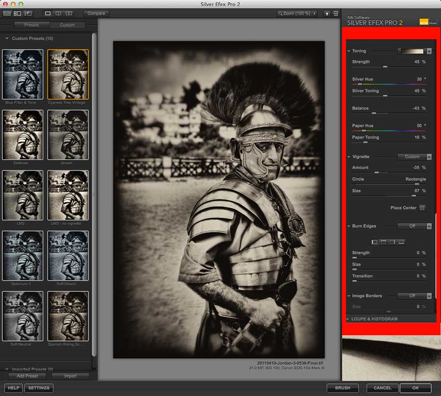 Тонирование, виньетка и Burn Edges в Silver Efex Pro 2