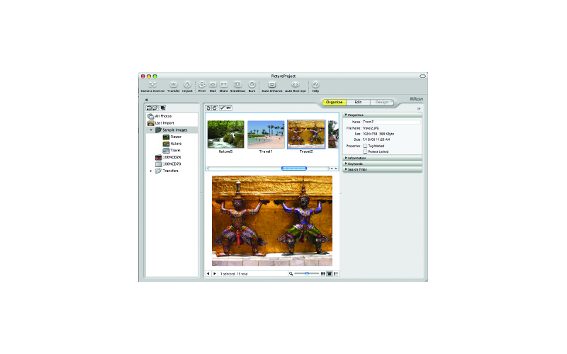 Официальное изображение интерфейса Nikon PictureProject с организацией фотографий на Mac