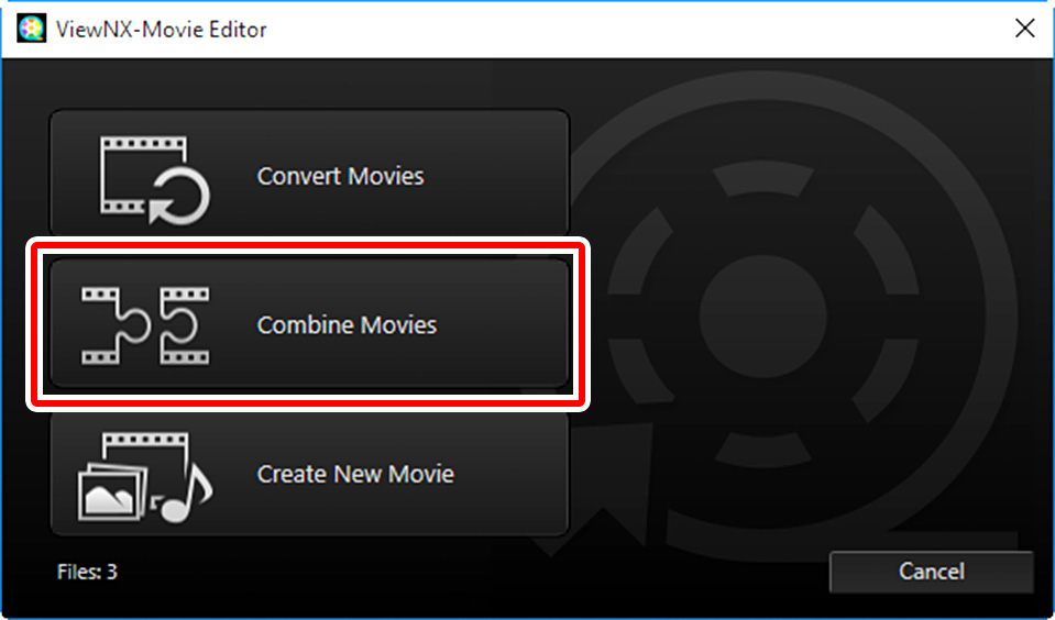 Стартовое окно ViewNX-Movie Editor с выбором операции