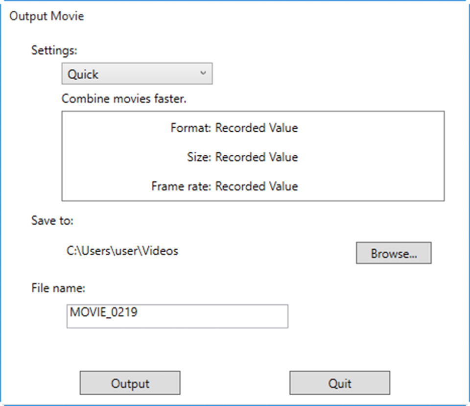 Параметры вывода фильма в ViewNX-Movie Editor