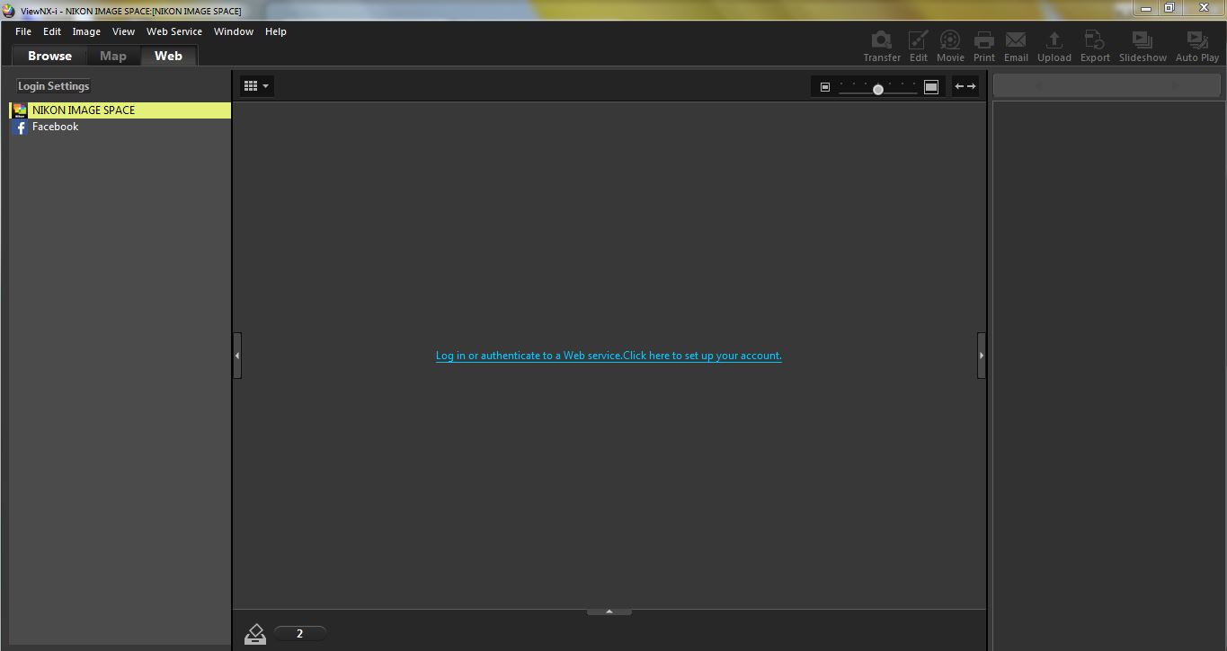 Рабочее пространство Web в Nikon ViewNX-i