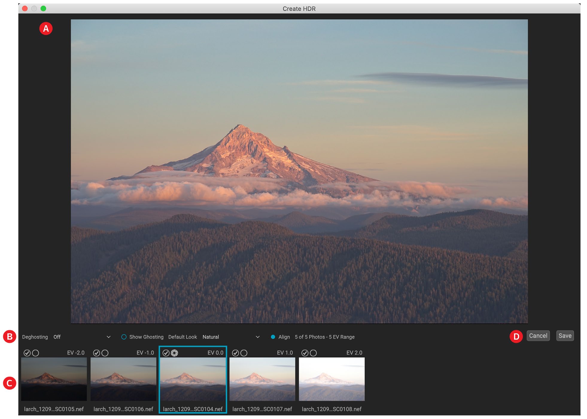 Интерфейс ON1 HDR: Окно Create HDR: что проверять до слияния