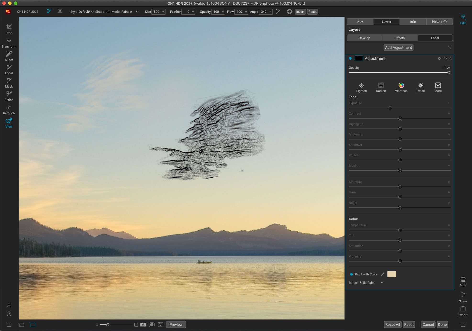 Интерфейс ON1 HDR: Healing Brush, Perfect Eraser и Clone Stamp