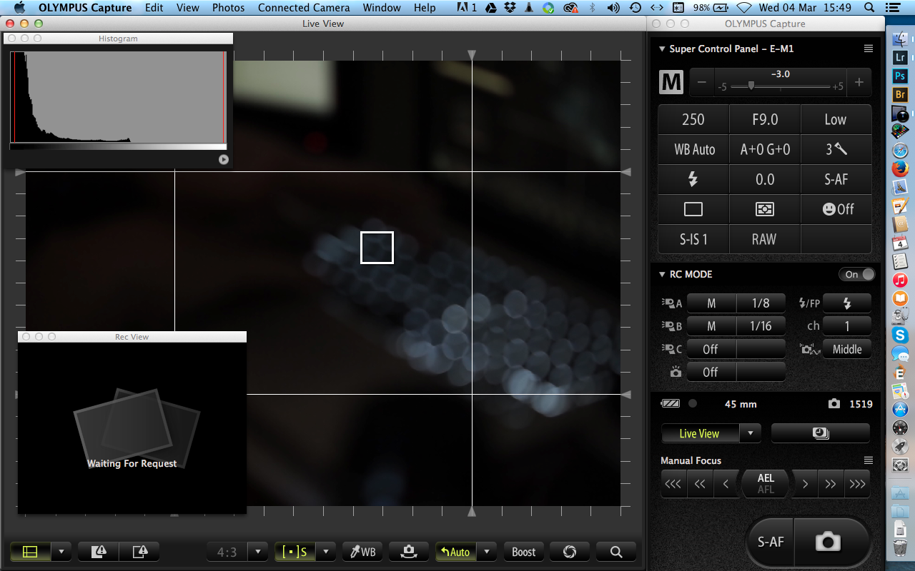 Интерфейс Olympus Capture с Live View, Histogram, Rec View и Super Control Panel