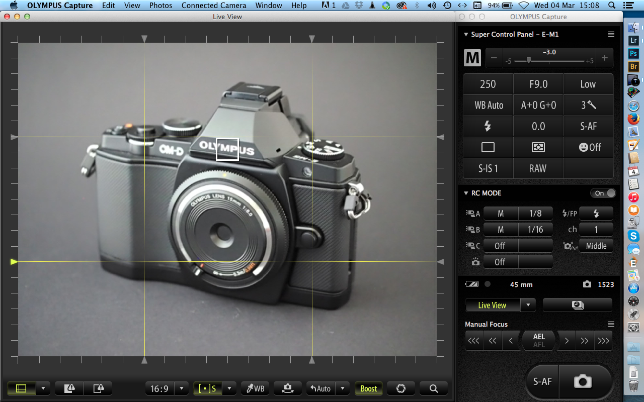 Olympus Capture с Live View Boost, Super Control Panel и сеткой