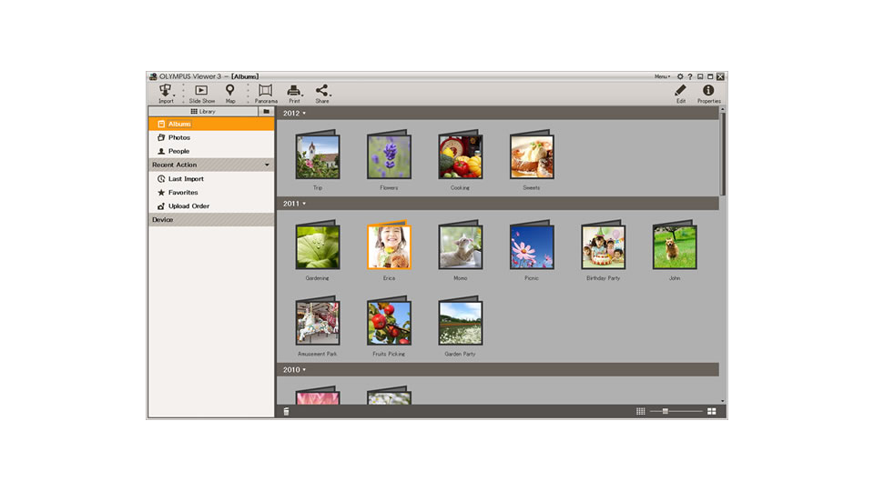 Olympus Viewer 3: альбомы и библиотека Library
