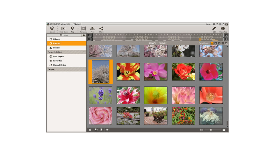 Olympus Viewer 3: временная шкала фотографий