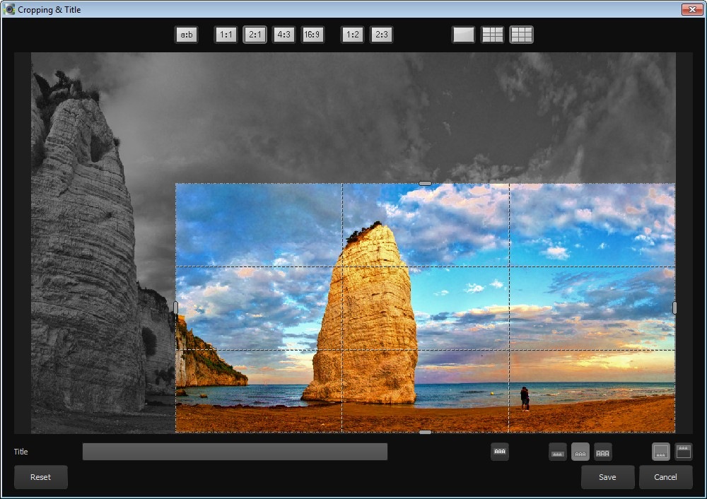 Окно Cropping and Title в PHOTO WORKS projects