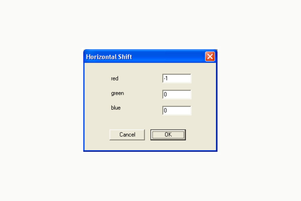 Диалог Horizontal Shift с отдельными параметрами RGB