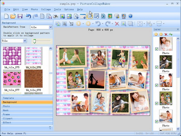 Главное окно PearlMountain Picture Collage Maker