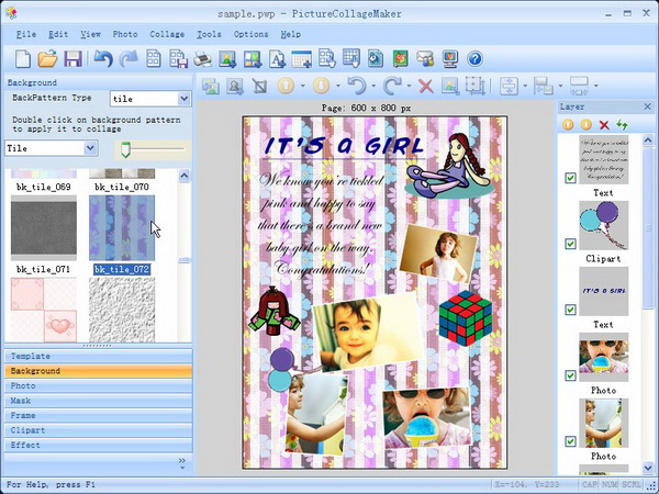Панель фона Picture Collage Maker