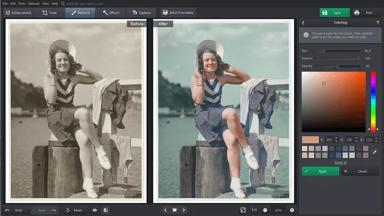 Ручное раскрашивание фотографии в PhotoGlory