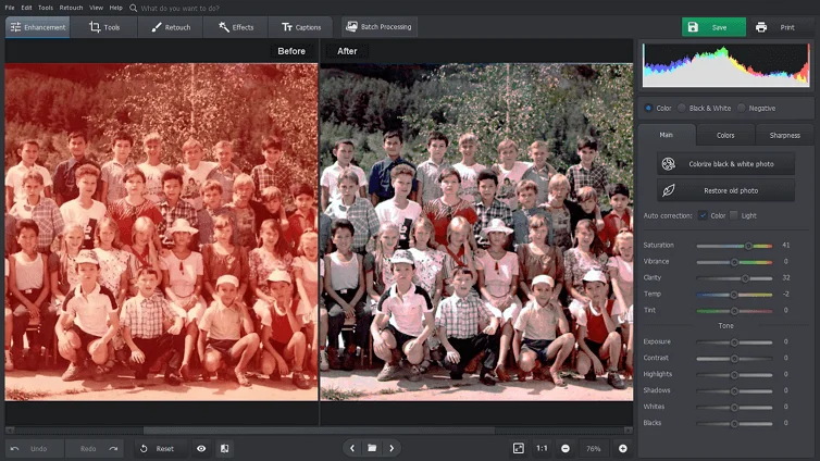 Автоматическое раскрашивание чёрно-белой фотографии в PhotoGlory