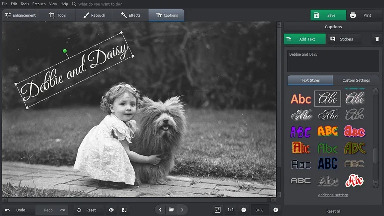 Добавление подписи и текста в PhotoGlory