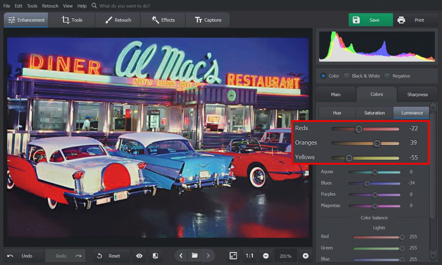Ручная цветокоррекция Hue Saturation Luminance в PhotoGlory