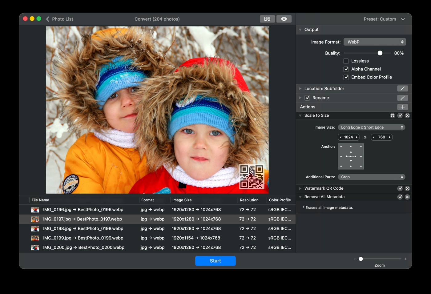 Настройки формата и конвертации PhotoMill