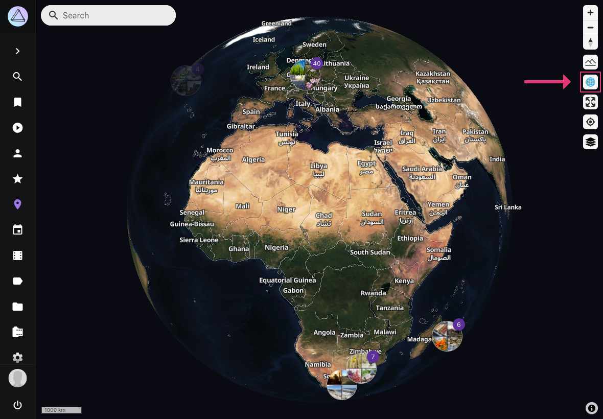 Глобус 3D Earth в PhotoPrism