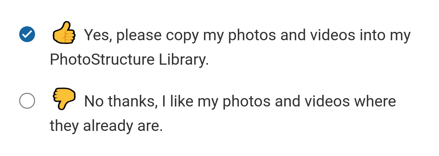 Выбор автоматического упорядочивания PhotoStructure