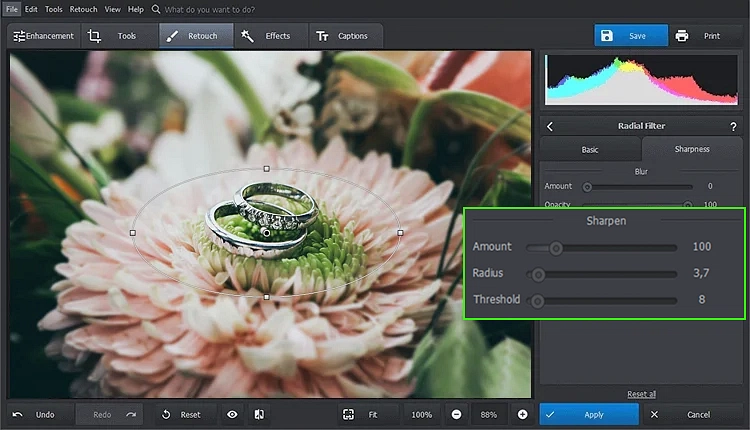 Radial Filter с настройкой размытия в PhotoWorks