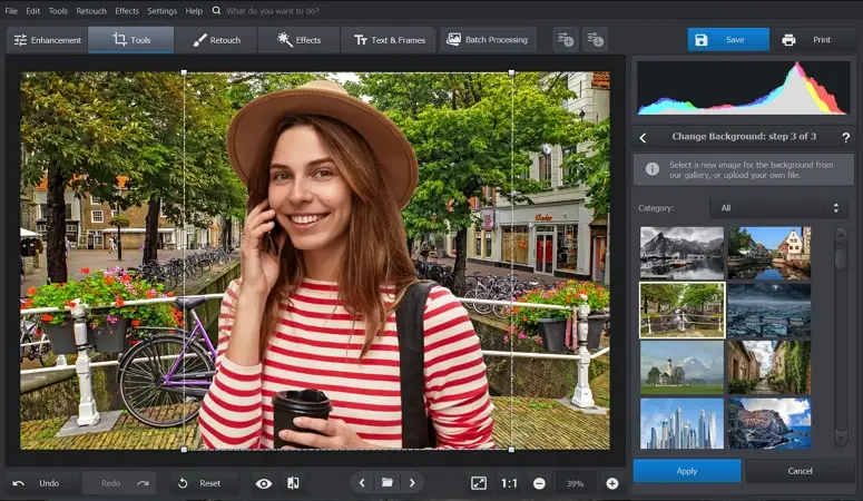 Выбор нового фона в PhotoWorks