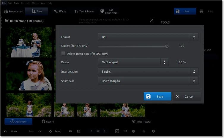 Параметры пакетного сохранения PhotoWorks