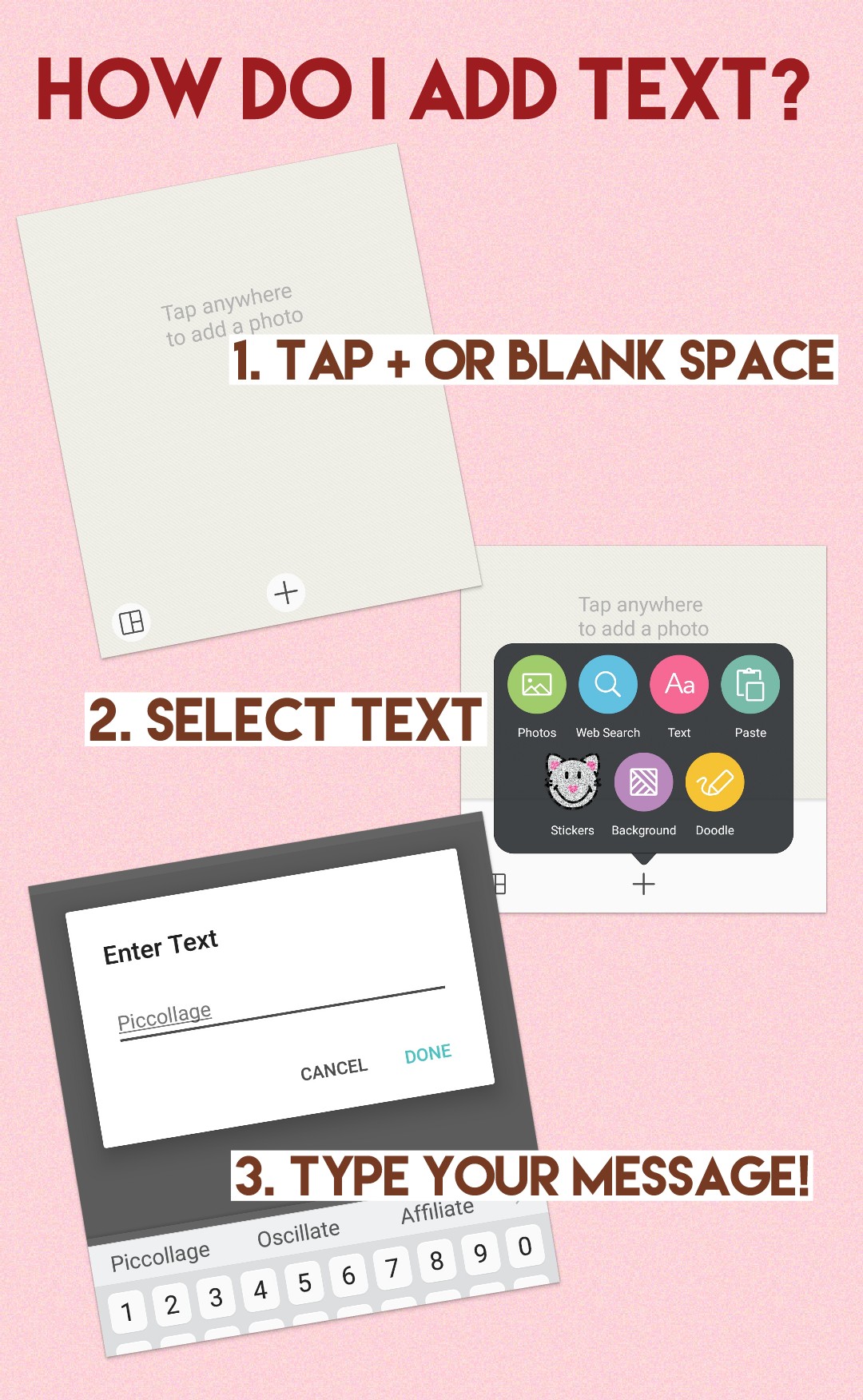 Добавление текста в редакторе PicCollage на Android
