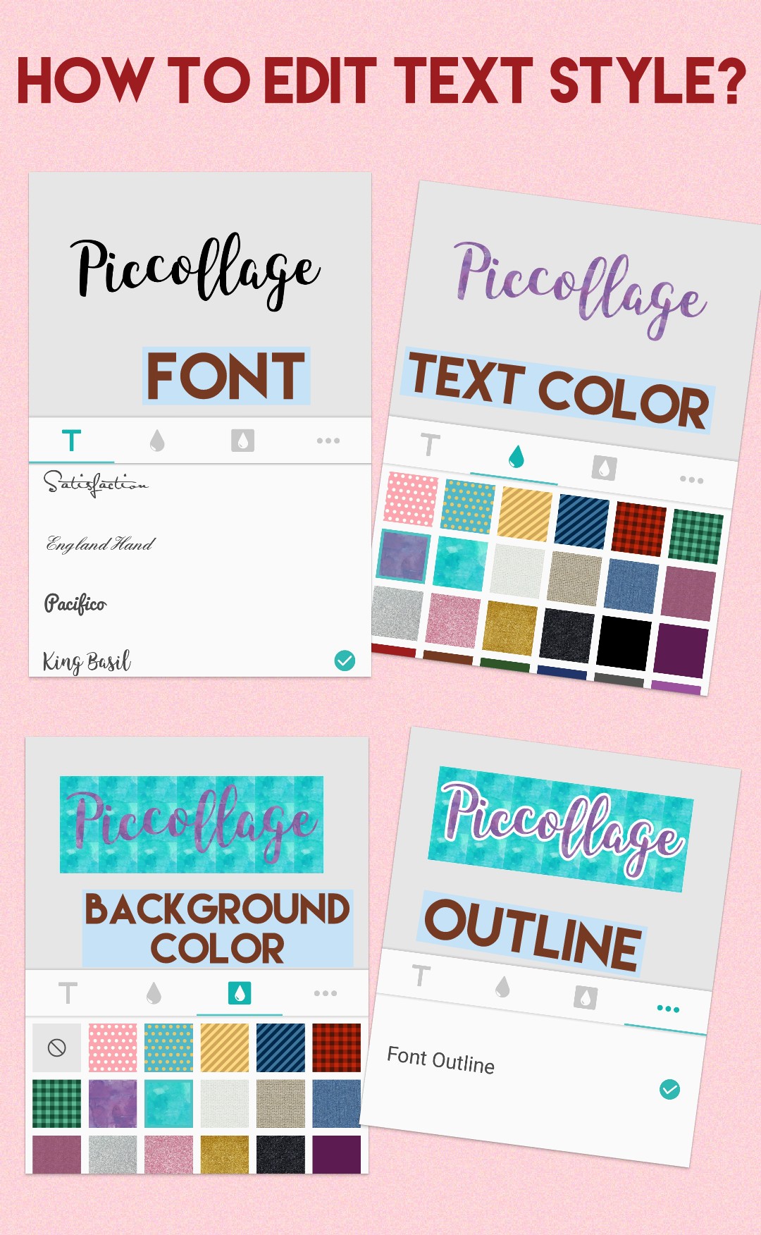 Настройки шрифта, цвета, фона и контура текста PicCollage