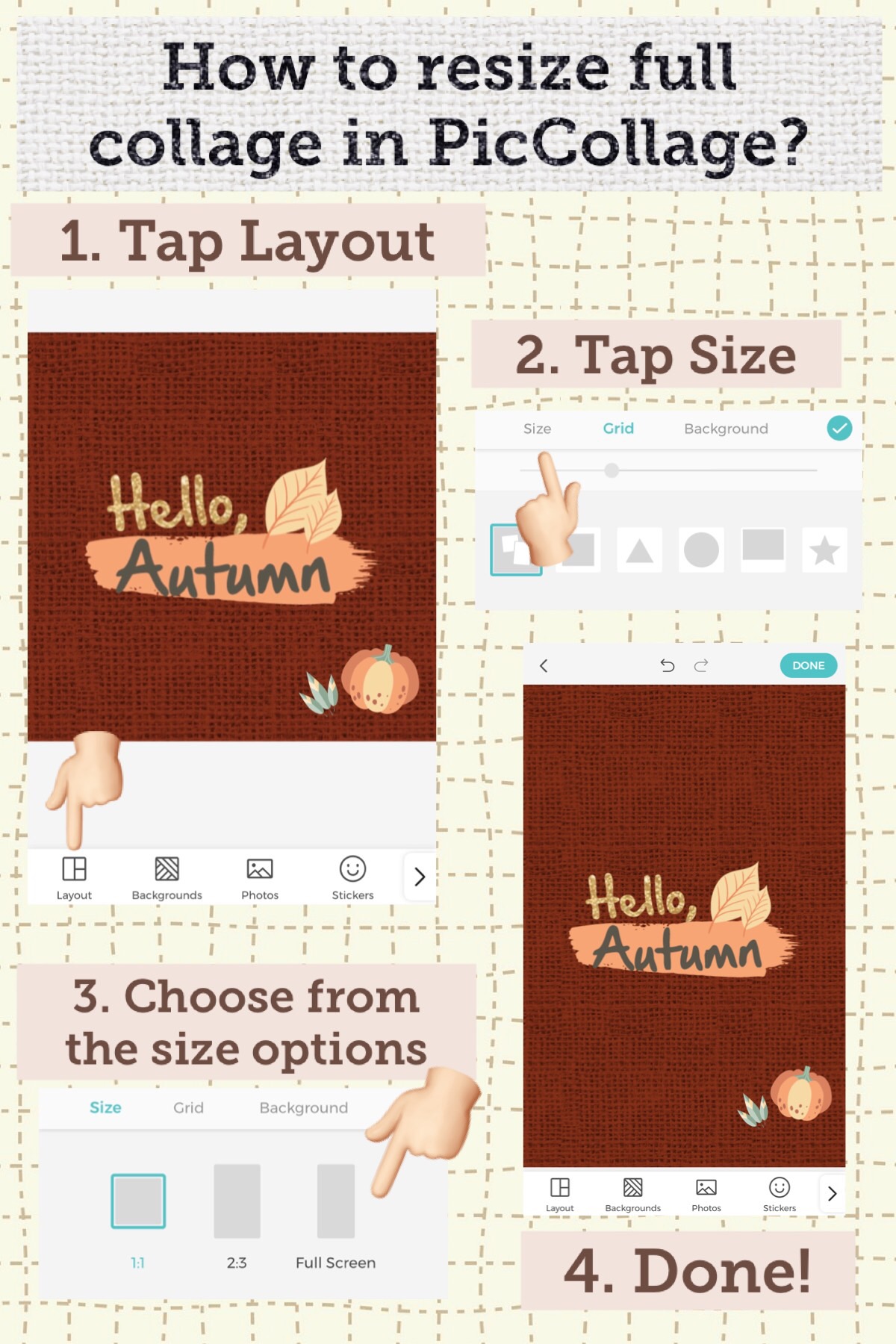 Изменение размера всего коллажа PicCollage на iOS