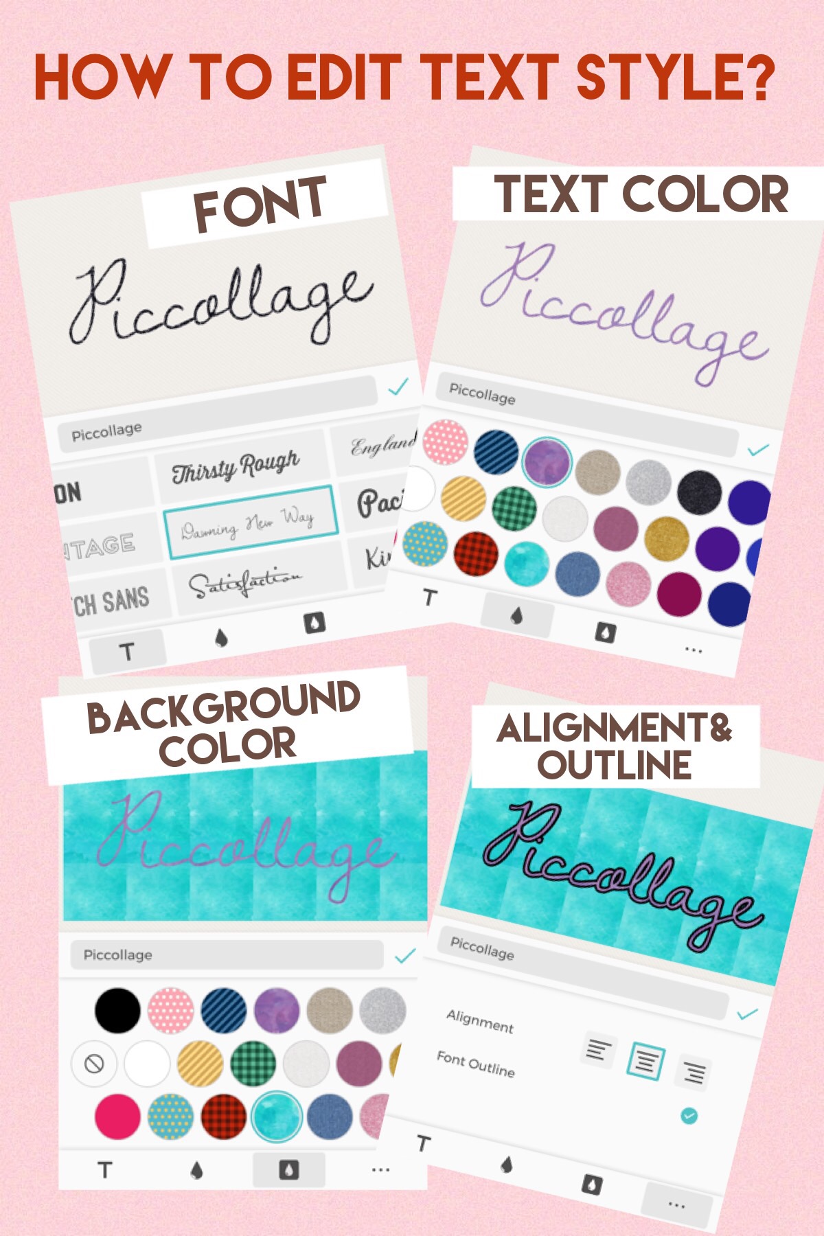 Параметры стиля текста PicCollage на iOS