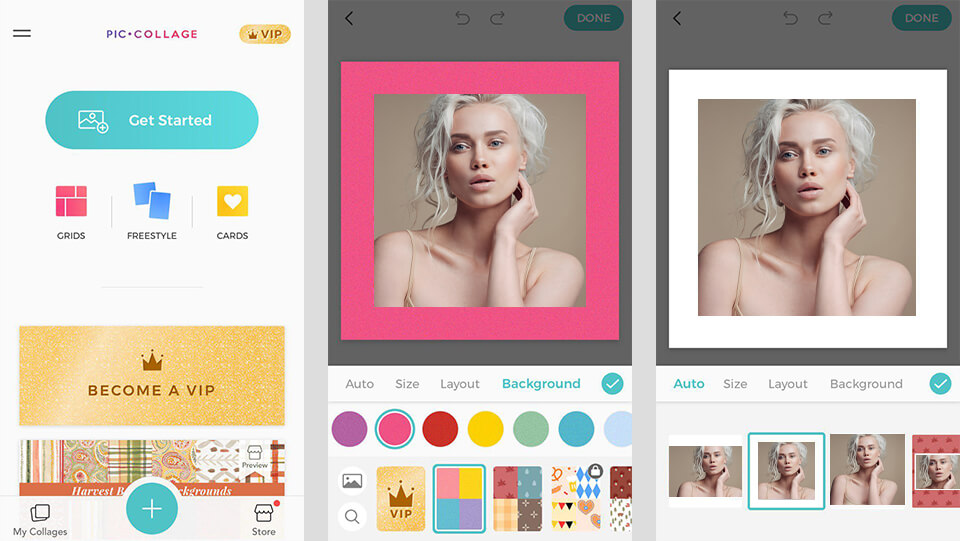 Интерфейс редактирования коллажа PicCollage с несколькими инструментами