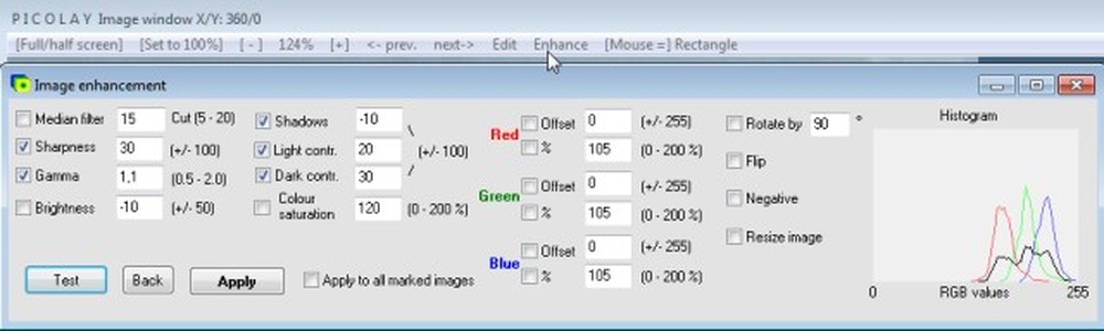 Окно Image enhancement Picolay