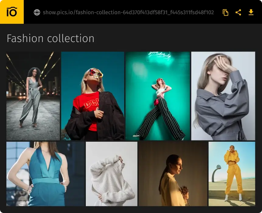 Интерфейс Pics.io: shared collections и websites