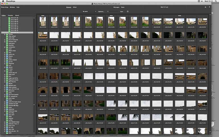 Browser Photo Ninja с большой сеткой фотографий