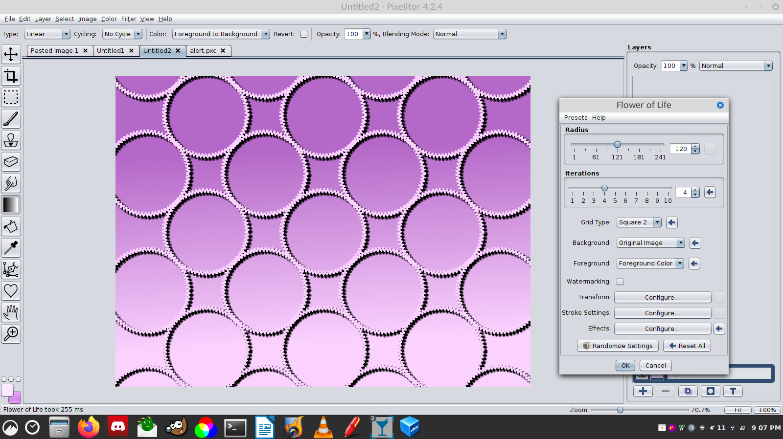 Диалог фильтра Flower of Life в Pixelitor