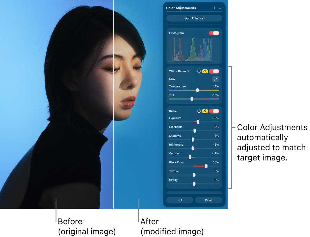 Сопоставление цвета и ручная доработка параметров в Pixelmator Pro