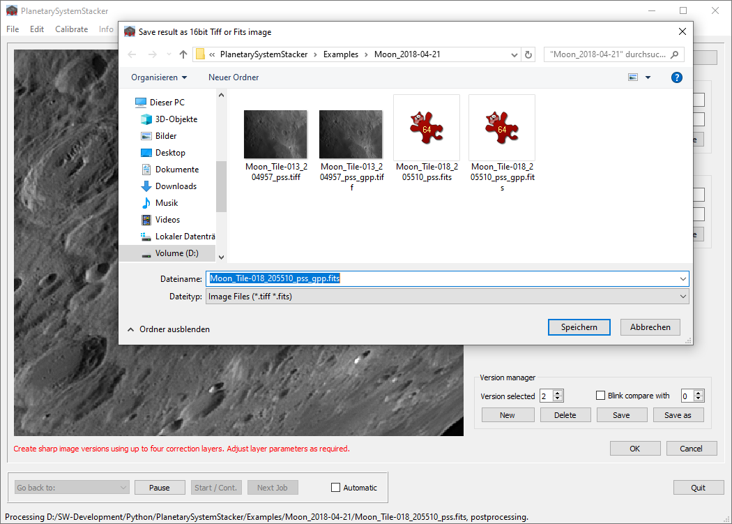 PlanetarySystemStacker: сохранение результата postprocessing